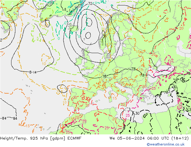 Height/Temp. 925 гПа ECMWF ср 05.06.2024 06 UTC