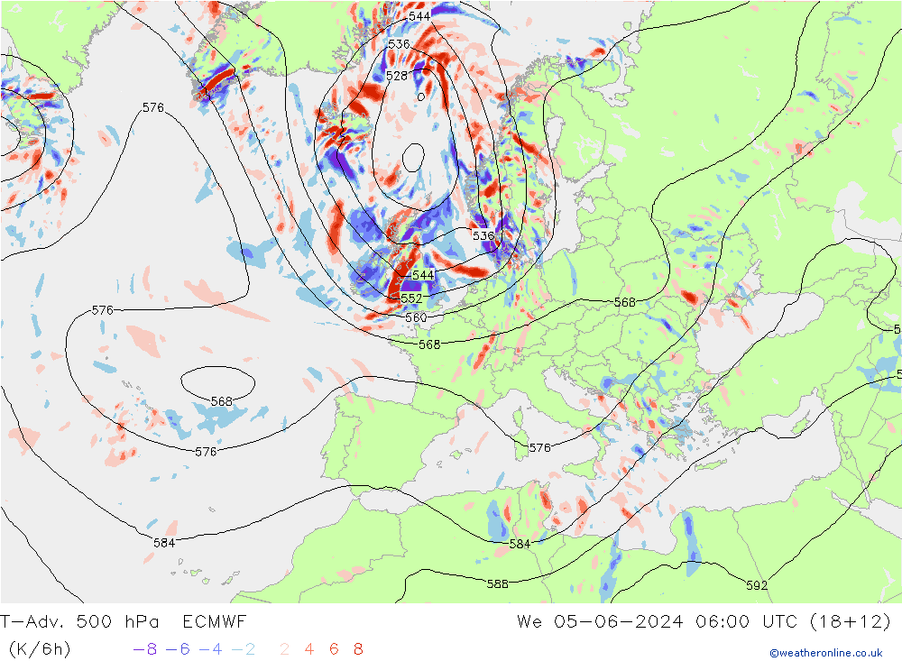 T-Adv. 500 hPa ECMWF mer 05.06.2024 06 UTC