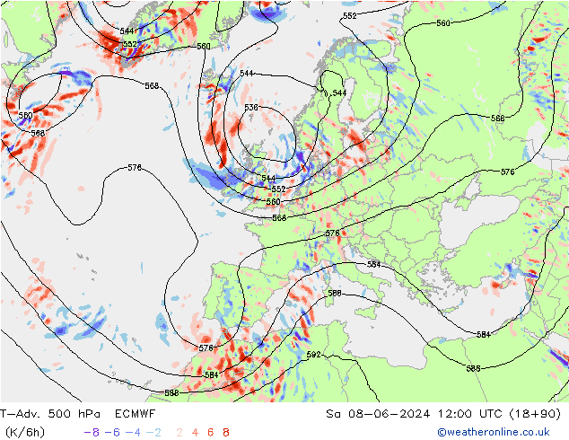 T-Adv. 500 hPa ECMWF sab 08.06.2024 12 UTC