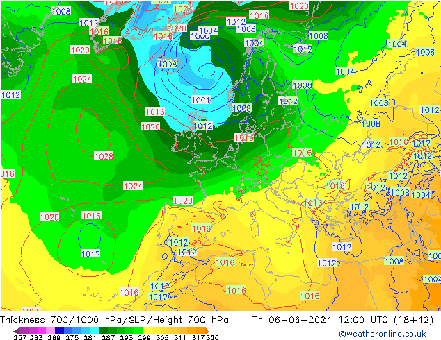 Schichtdicke 700-1000 hPa ECMWF Do 06.06.2024 12 UTC