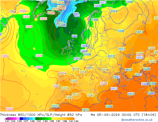 Thck 850-1000 гПа ECMWF ср 05.06.2024 00 UTC