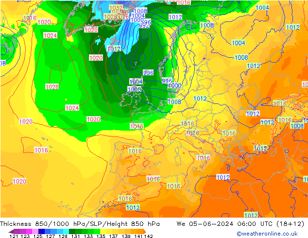 Thck 850-1000 гПа ECMWF ср 05.06.2024 06 UTC