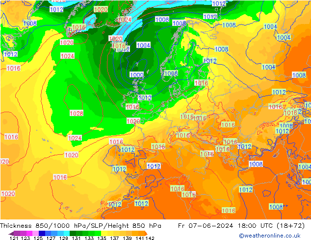 Thck 850-1000 hPa ECMWF Fr 07.06.2024 18 UTC