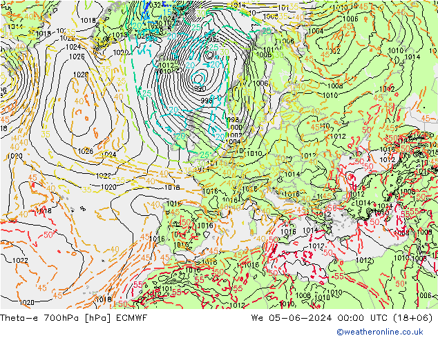 Theta-e 700hPa ECMWF We 05.06.2024 00 UTC