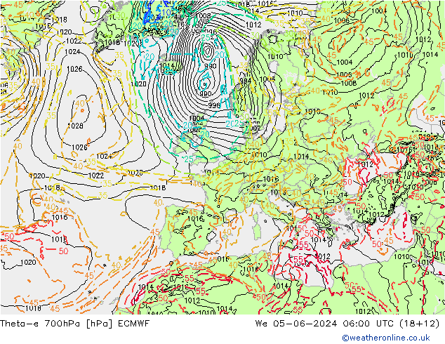 Theta-e 700hPa ECMWF śro. 05.06.2024 06 UTC