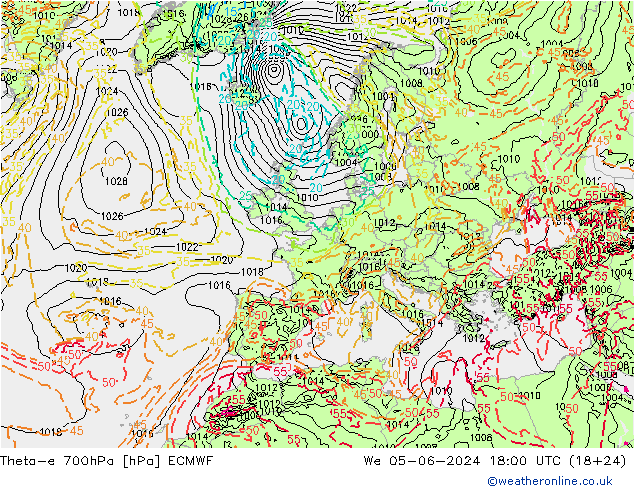 Theta-e 700hPa ECMWF We 05.06.2024 18 UTC