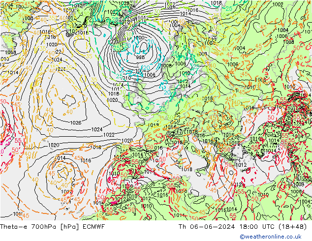 Theta-e 700hPa ECMWF Do 06.06.2024 18 UTC