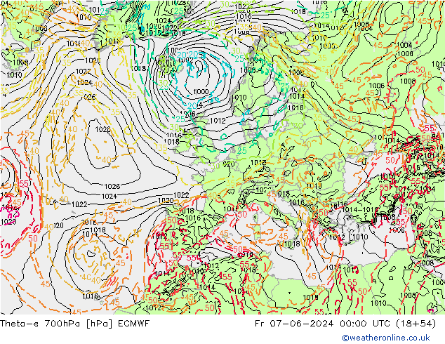 Theta-e 700hPa ECMWF ven 07.06.2024 00 UTC