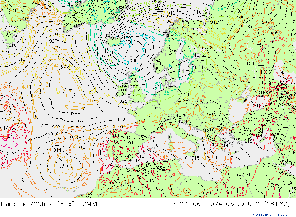 Theta-e 700hPa ECMWF Fr 07.06.2024 06 UTC