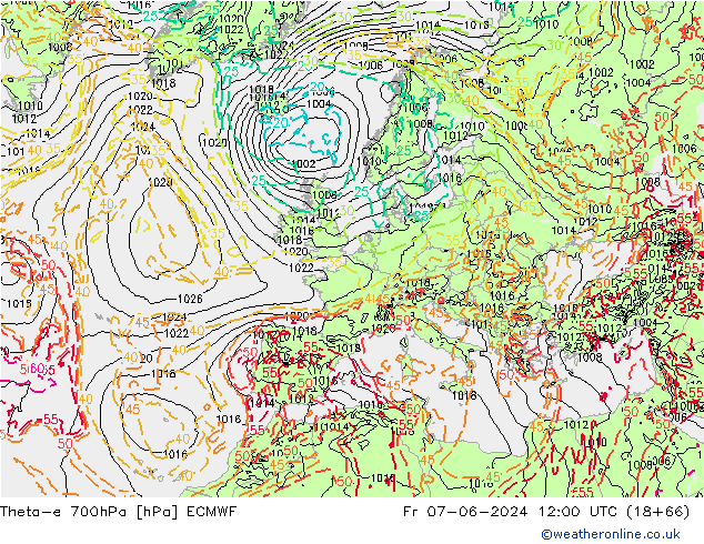 Theta-e 700hPa ECMWF Sex 07.06.2024 12 UTC