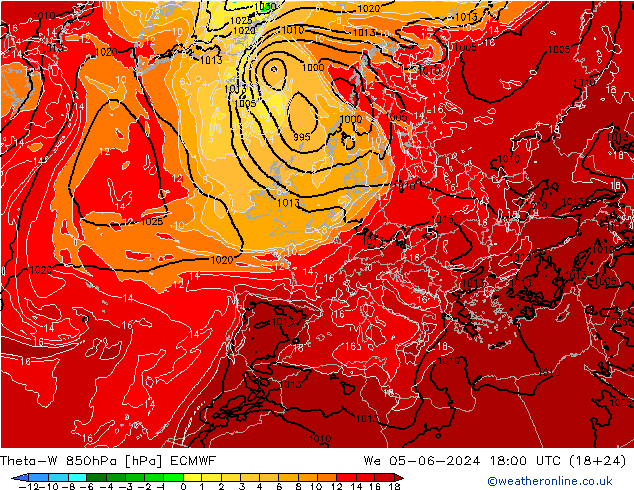 Theta-W 850hPa ECMWF Qua 05.06.2024 18 UTC