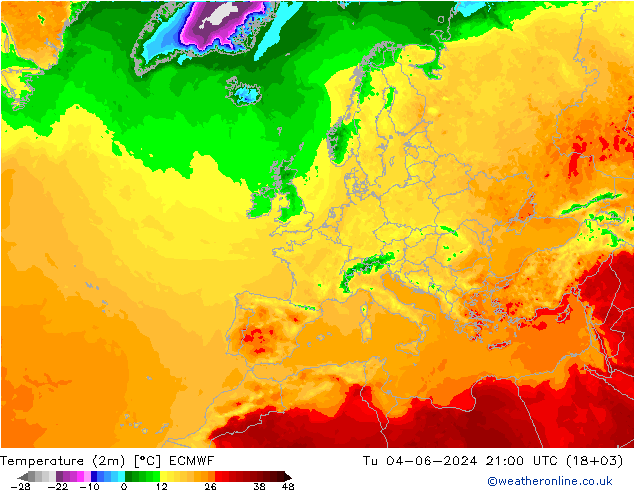 карта температуры ECMWF вт 04.06.2024 21 UTC