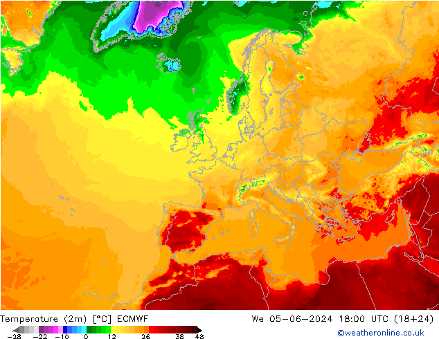 Temperatura (2m) ECMWF Qua 05.06.2024 18 UTC