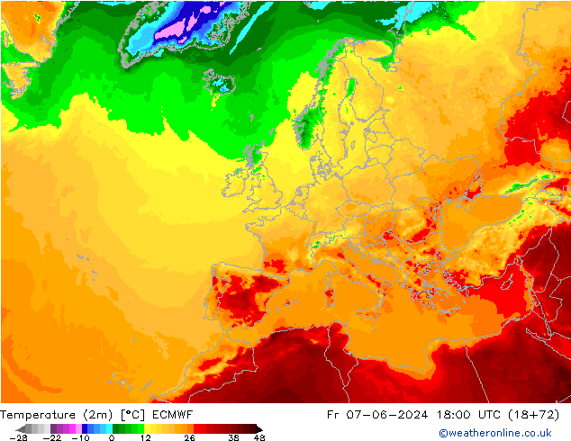 карта температуры ECMWF пт 07.06.2024 18 UTC