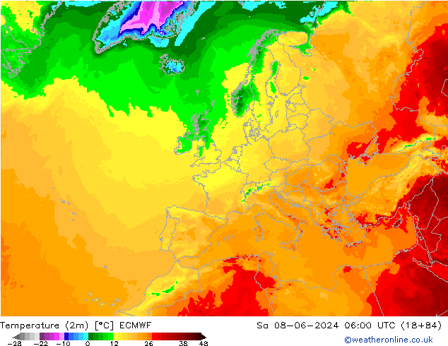 Temperatura (2m) ECMWF Sáb 08.06.2024 06 UTC