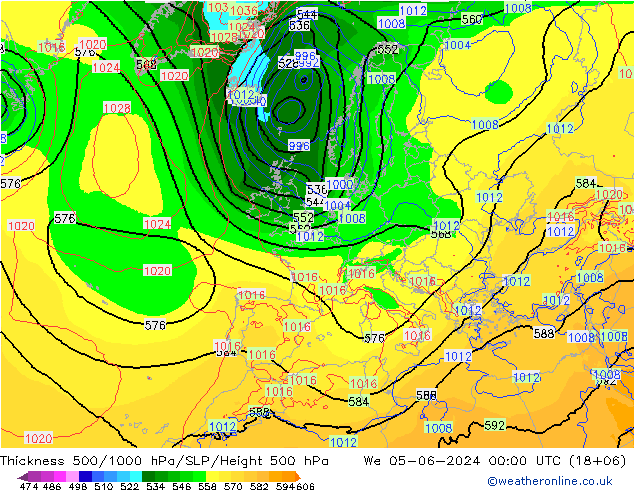 500-1000 hPa Kalınlığı ECMWF Çar 05.06.2024 00 UTC