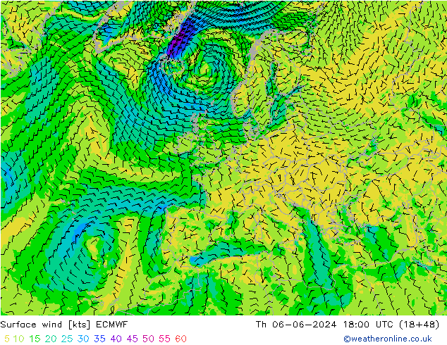 Bodenwind ECMWF Do 06.06.2024 18 UTC