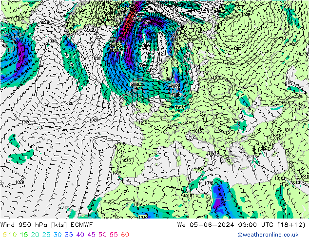 Rüzgar 950 hPa ECMWF Çar 05.06.2024 06 UTC