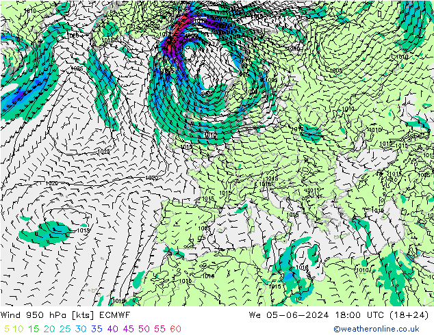 风 950 hPa ECMWF 星期三 05.06.2024 18 UTC