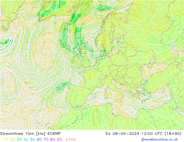 Linha de corrente 10m ECMWF Sáb 08.06.2024 12 UTC