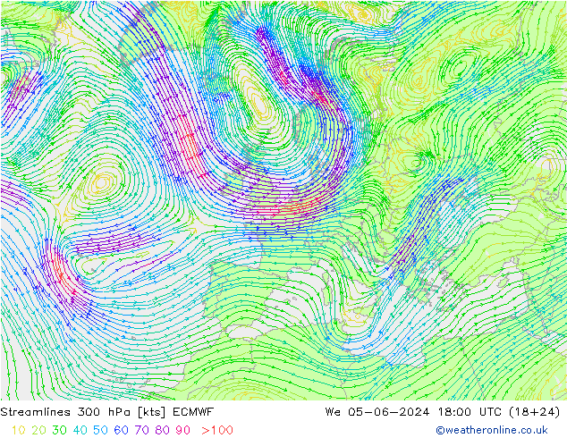 风 300 hPa ECMWF 星期三 05.06.2024 18 UTC
