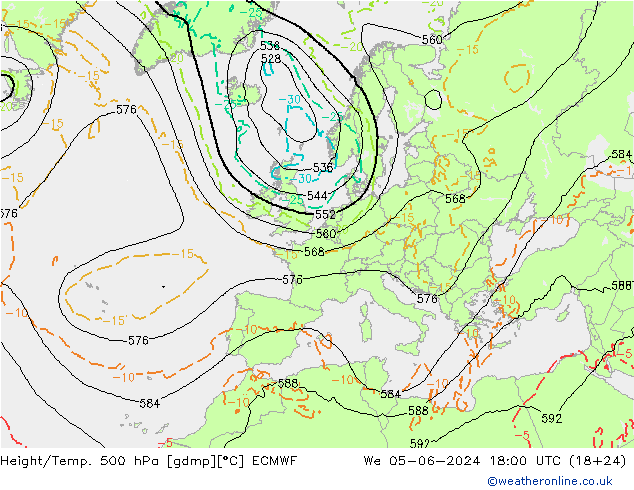 Height/Temp. 500 hPa ECMWF  05.06.2024 18 UTC