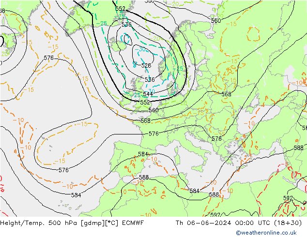 Z500/Rain (+SLP)/Z850 ECMWF чт 06.06.2024 00 UTC