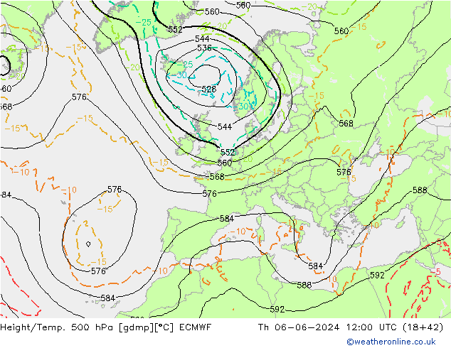 Z500/Rain (+SLP)/Z850 ECMWF Do 06.06.2024 12 UTC