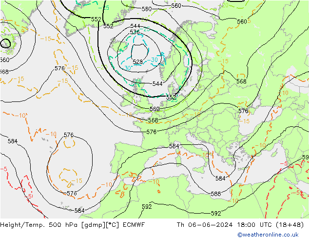 Z500/Rain (+SLP)/Z850 ECMWF gio 06.06.2024 18 UTC