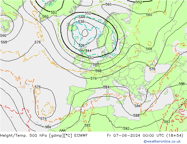 Z500/Yağmur (+YB)/Z850 ECMWF Cu 07.06.2024 00 UTC