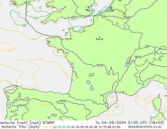 Isotachs (mph) ECMWF mar 04.06.2024 21 UTC