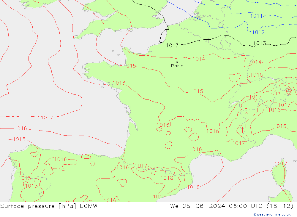 Bodendruck ECMWF Mi 05.06.2024 06 UTC