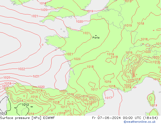 Bodendruck ECMWF Fr 07.06.2024 00 UTC