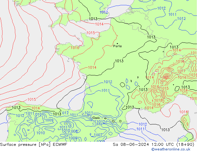 pressão do solo ECMWF Sáb 08.06.2024 12 UTC