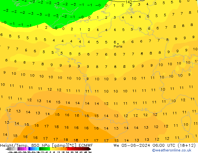 Height/Temp. 850 hPa ECMWF Mi 05.06.2024 06 UTC