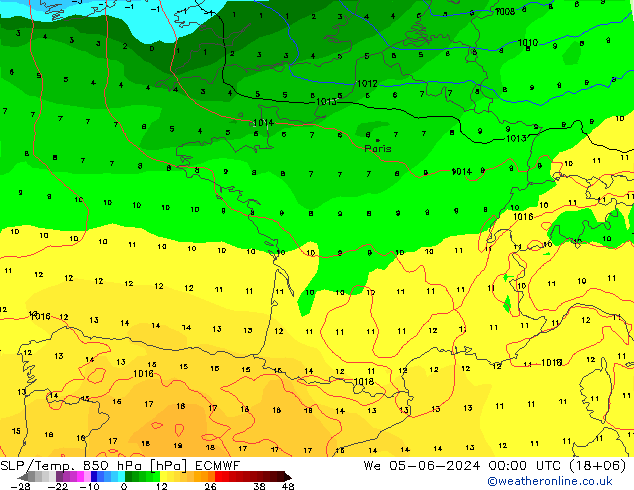 SLP/Temp. 850 hPa ECMWF Mi 05.06.2024 00 UTC