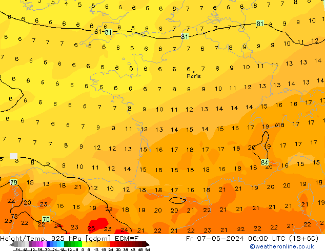 Height/Temp. 925 hPa ECMWF ven 07.06.2024 06 UTC