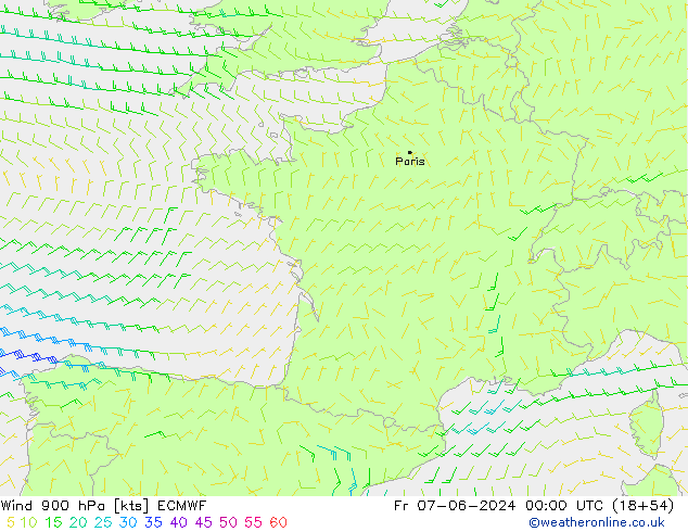 Vent 900 hPa ECMWF ven 07.06.2024 00 UTC