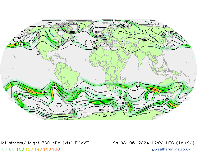 Jet stream/Height 300 hPa ECMWF So 08.06.2024 12 UTC