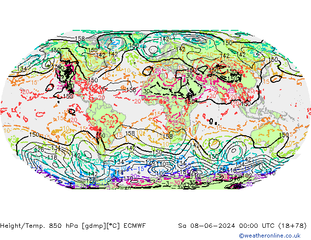 Height/Temp. 850 hPa ECMWF sab 08.06.2024 00 UTC