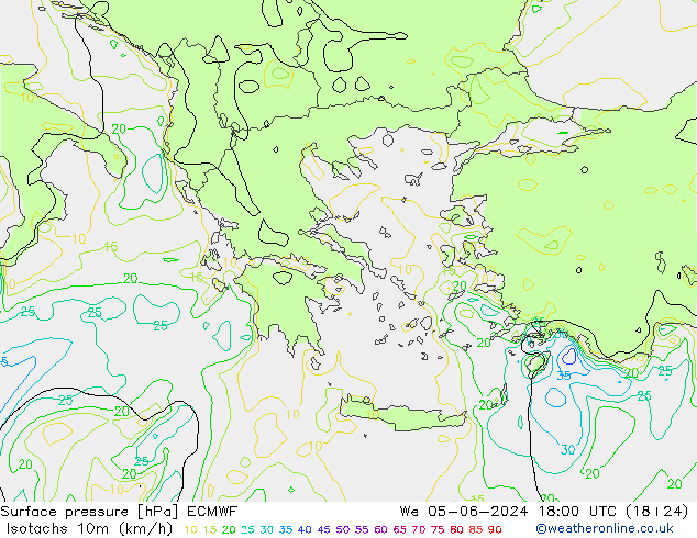 Isotachs (kph) ECMWF We 05.06.2024 18 UTC