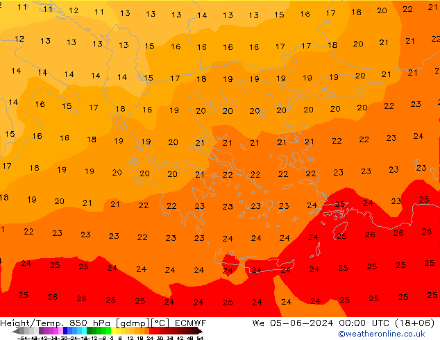 Height/Temp. 850 hPa ECMWF śro. 05.06.2024 00 UTC