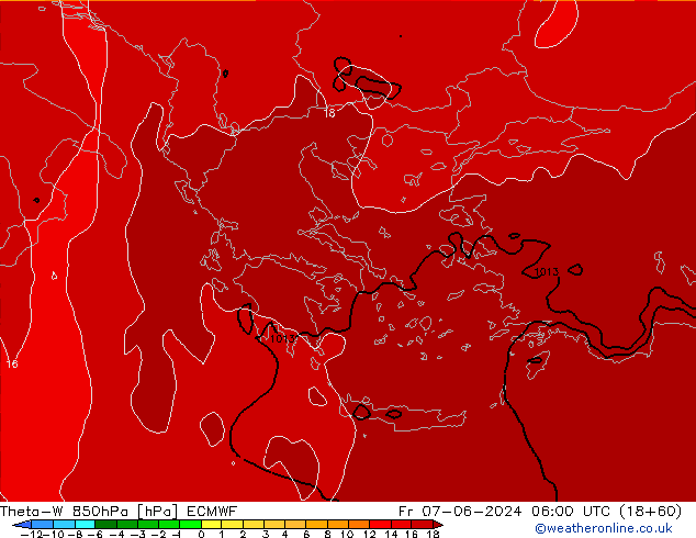 Theta-W 850гПа ECMWF пт 07.06.2024 06 UTC