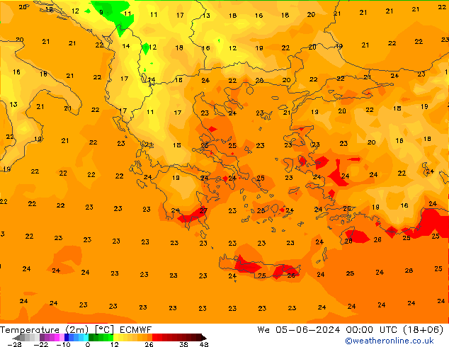 Temperature (2m) ECMWF We 05.06.2024 00 UTC