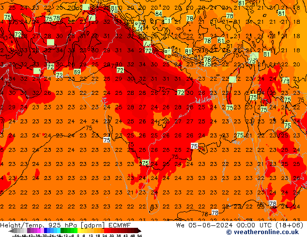 Height/Temp. 925 гПа ECMWF ср 05.06.2024 00 UTC