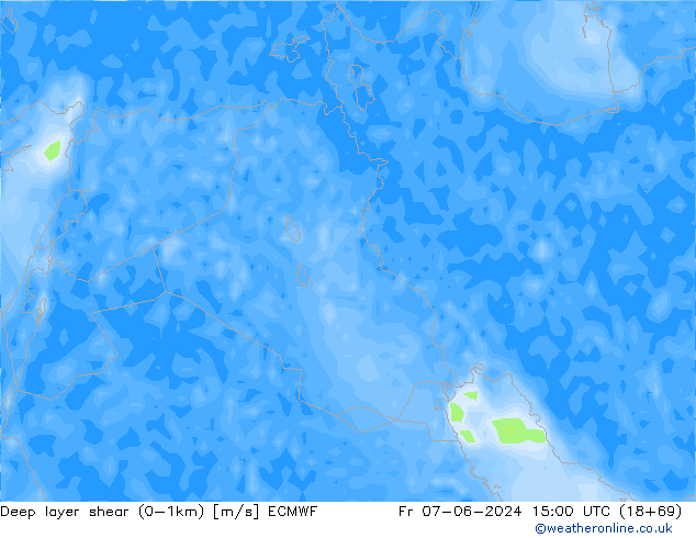 Deep layer shear (0-1km) ECMWF Fr 07.06.2024 15 UTC