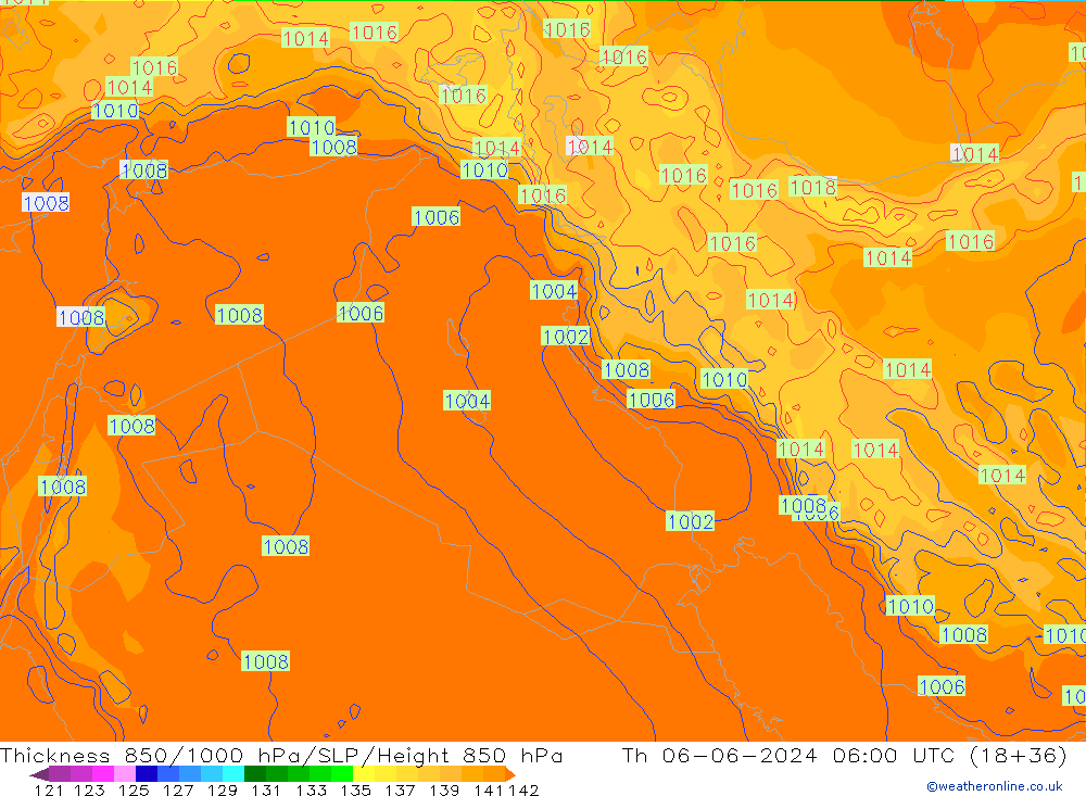 Thck 850-1000 гПа ECMWF чт 06.06.2024 06 UTC