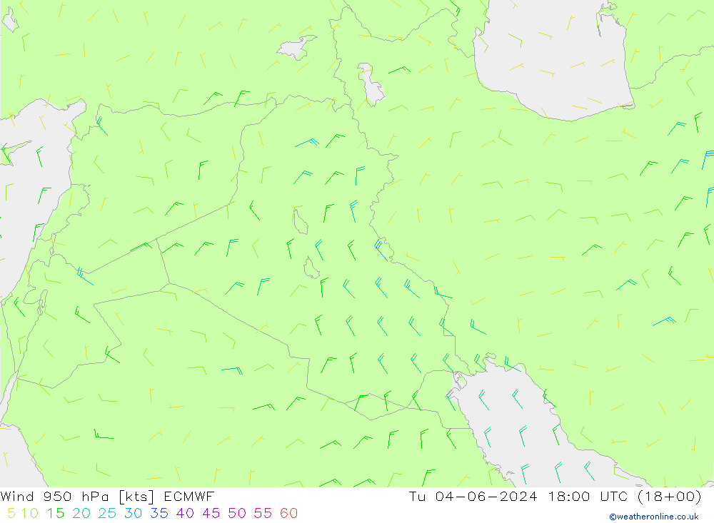 Wind 950 hPa ECMWF Tu 04.06.2024 18 UTC