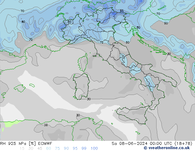 RH 925 hPa ECMWF Sáb 08.06.2024 00 UTC