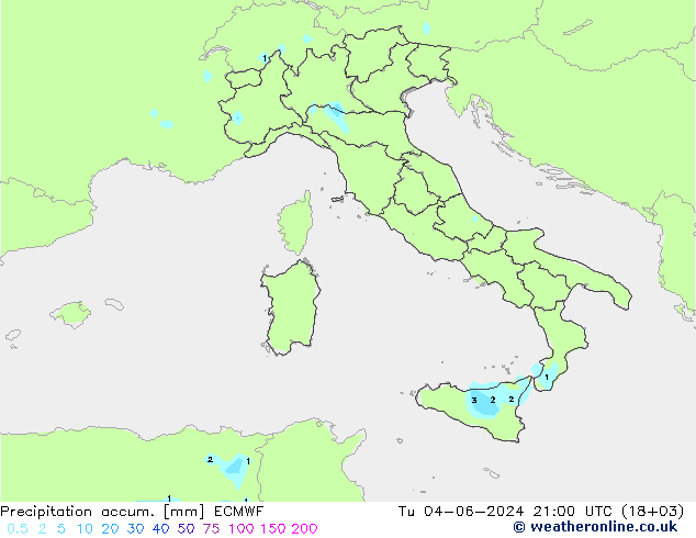 Precipitation accum. ECMWF Út 04.06.2024 21 UTC